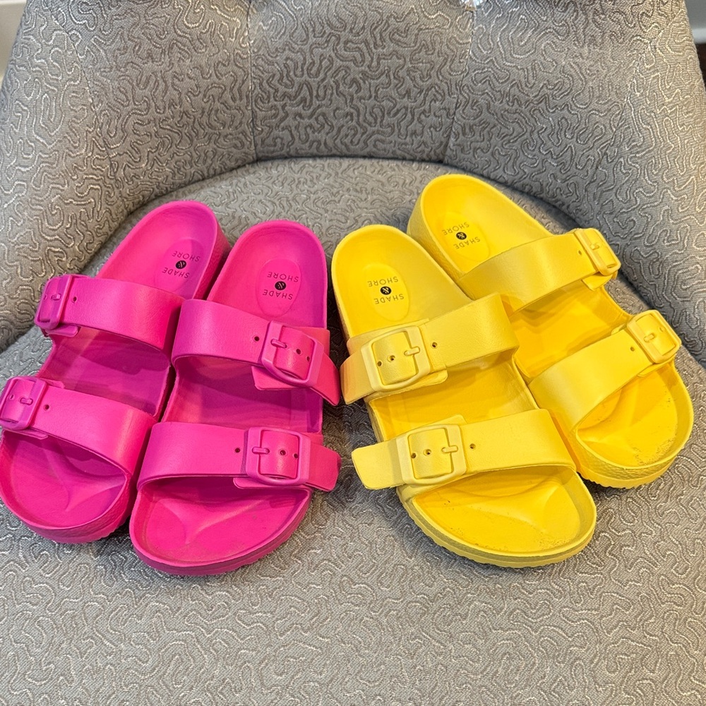Shade & Shore Bright Pink and Yellow Sandals